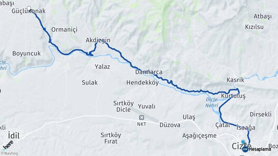 Şırnak Cizre Güçlükonak Arası Kaç Km - Yol Haritası