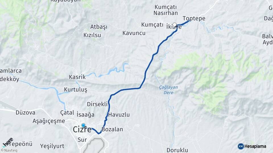 Şırnak Cizre İkizce Arası Kaç Km - Yol Haritası