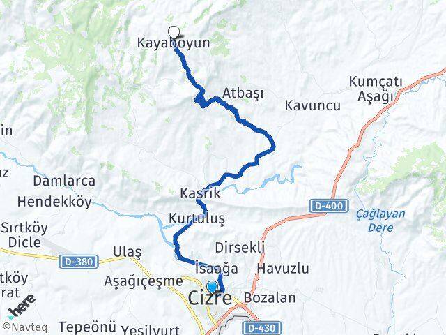 Şırnak Cizre Kayaboyun Arası Kaç Km - Yol Haritası