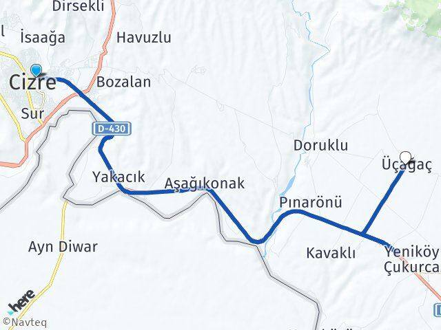 Şırnak Cizre Üçağaç Silopi Arası Kaç Km - Yol Haritası