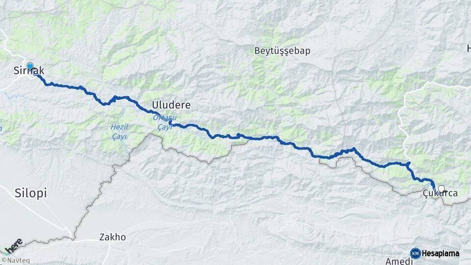 Şırnak Çukurca Hakkari Arası Kaç Km - Yol Haritası