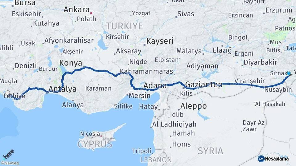 Şırnak Dalaman Muğla Arası Kaç Km - Yol Haritası