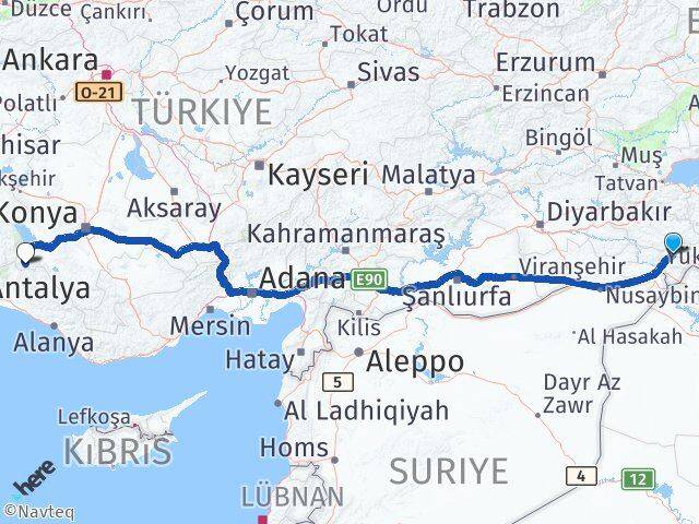Şırnak Derebucak Konya Arası Kaç Km - Yol Haritası