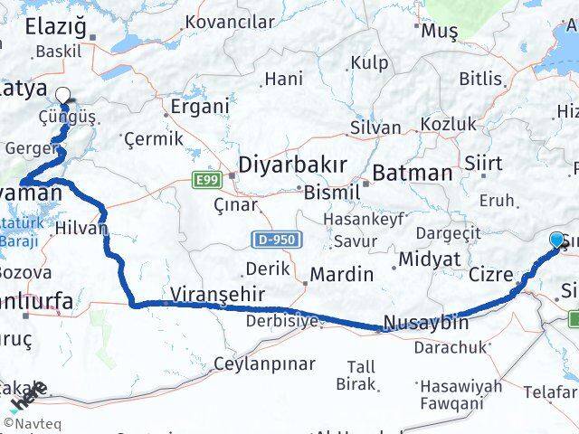 Şırnak Doğanyol Malatya Arası Kaç Km - Yol Haritası