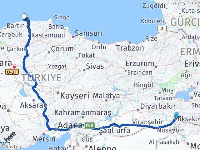 Şırnak Doğanyurt Kastamonu Arası Kaç Km - Yol Haritası