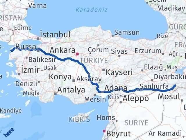 Şırnak Eceabat Çanakkale Arası Kaç Km - Yol Haritası