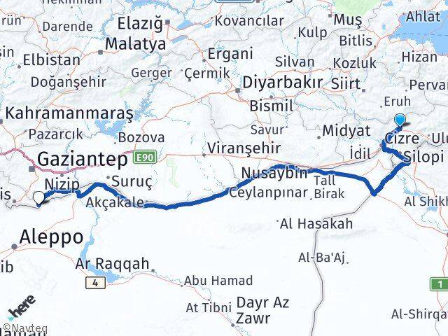 Şırnak Elbeyli Kilis Arası Kaç Km - Yol Haritası