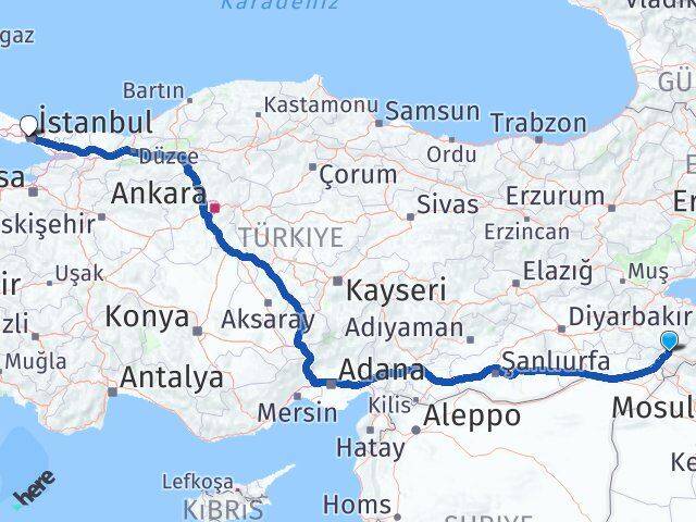 Şırnak Eyüpsultan İstanbul Arası Kaç Km - Yol Haritası