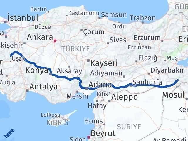Şırnak Gediz Kütahya Arası Kaç Km - Yol Haritası