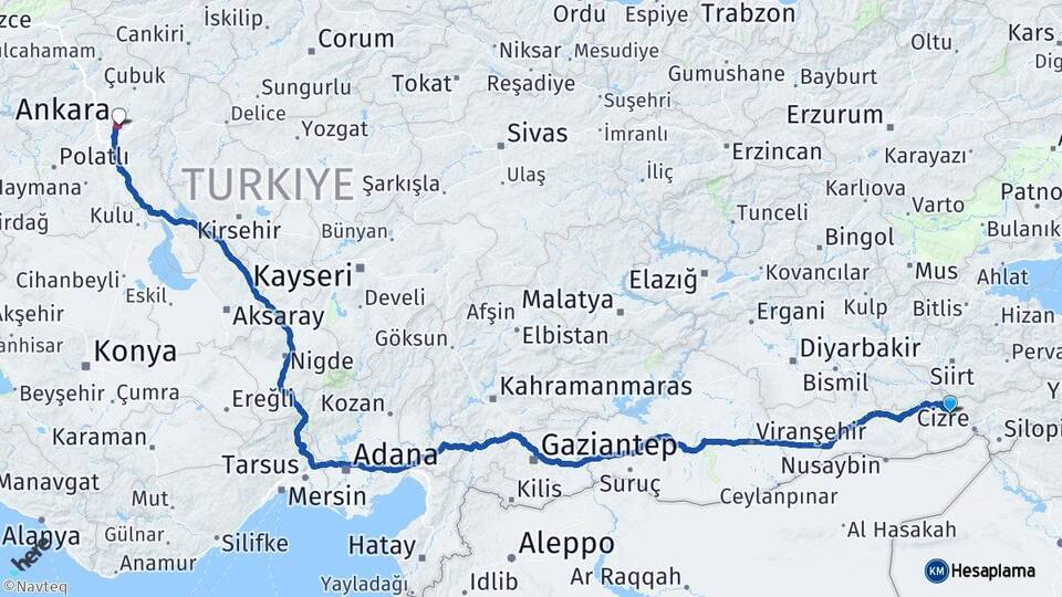 Şırnak Güçlükonak Ankara Arası Kaç Km - Yol Haritası