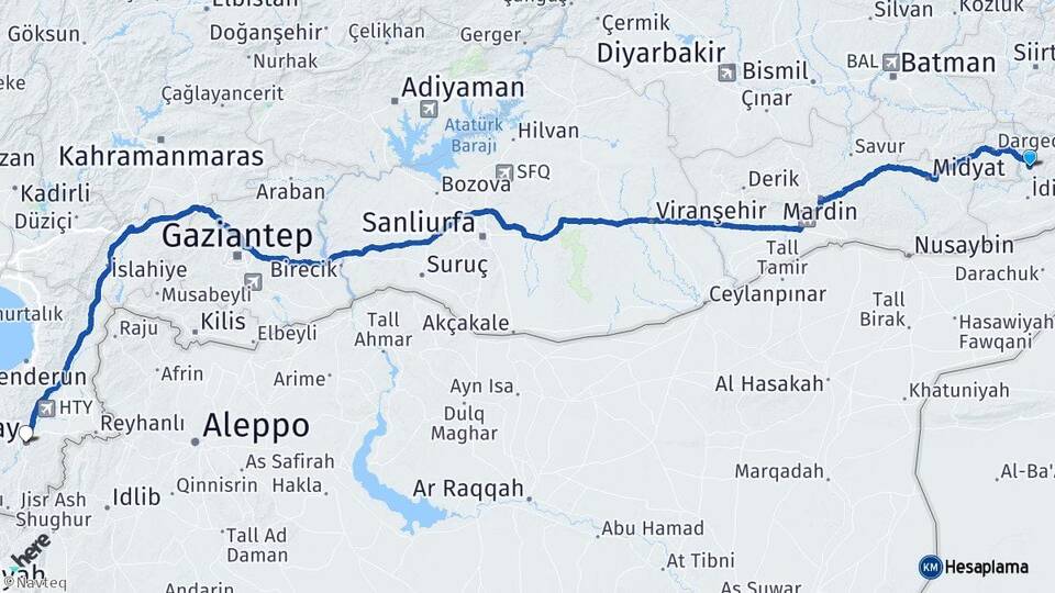 Şırnak Güçlükonak Hatay Arası Kaç Km - Yol Haritası