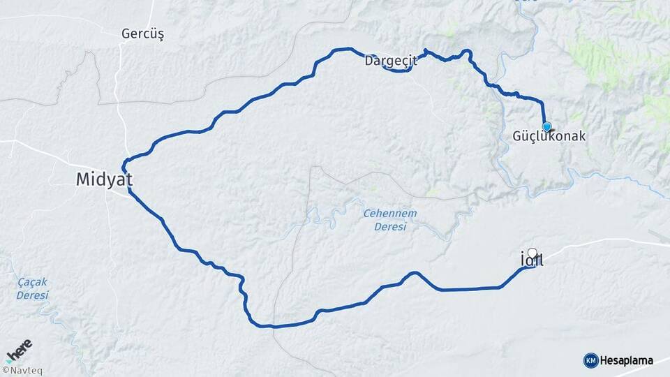 Şırnak Güçlükonak İdil Arası Kaç Km - Yol Haritası