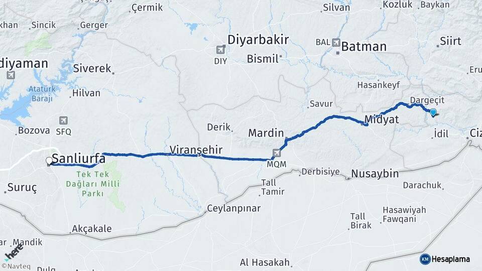 Şırnak Güçlükonak Şanlıurfa Arası Kaç Km - Yol Haritası
