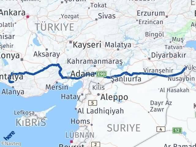 Şırnak Gündoğmuş Antalya Arası Kaç Km - Yol Haritası