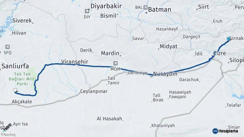 Şırnak Harran Şanlıurfa Arası Kaç Km - Yol Haritası