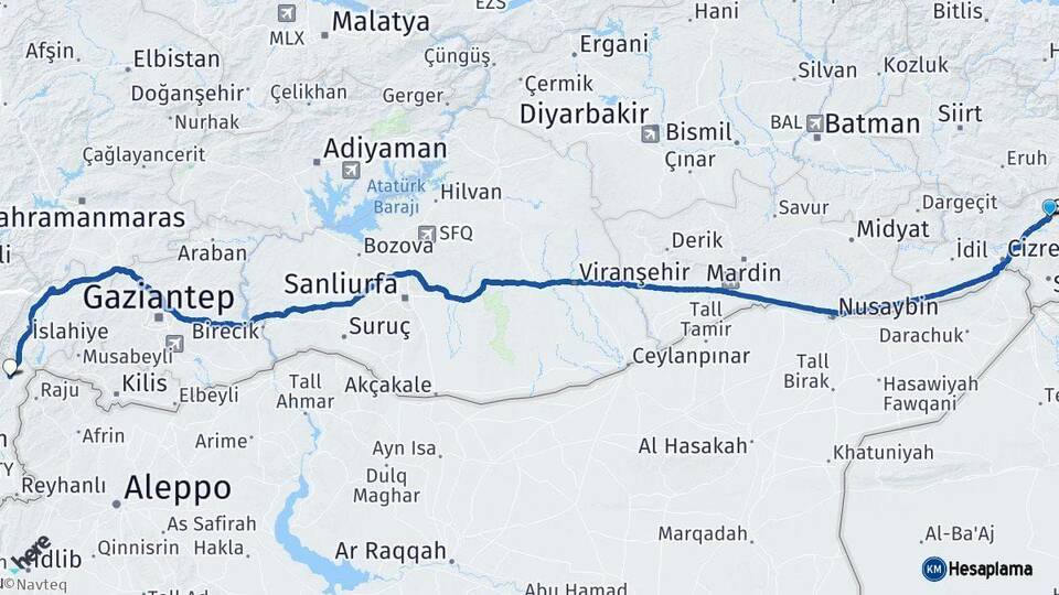 Şırnak Hassa Hatay Arası Kaç Km - Yol Haritası