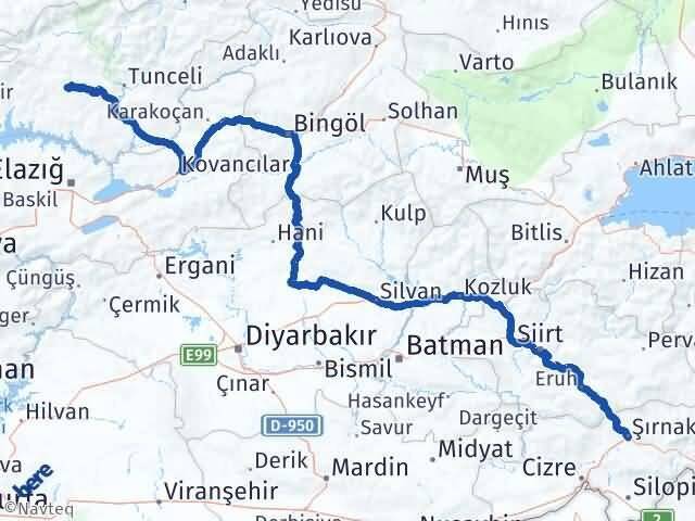Şırnak Hozat Tunceli Arası Kaç Km - Yol Haritası