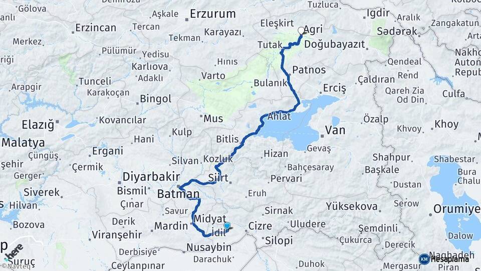 Şırnak İdil Ağrı Arası Kaç Km - Yol Haritası
