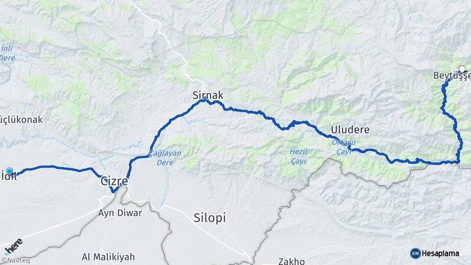 Şırnak İdil Beytüşşebap Arası Kaç Km - Yol Haritası