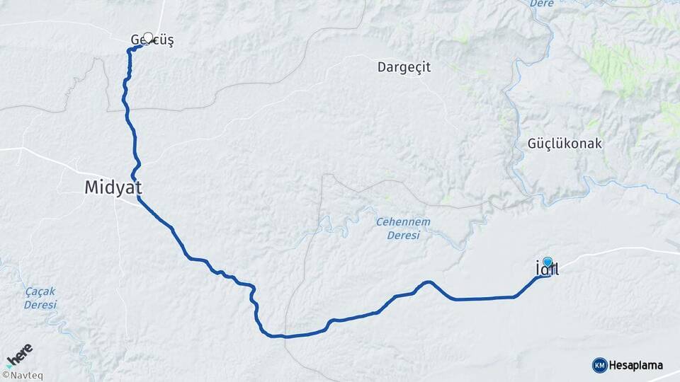 Şırnak İdil Gercüş Batman Arası Kaç Km - Yol Haritası
