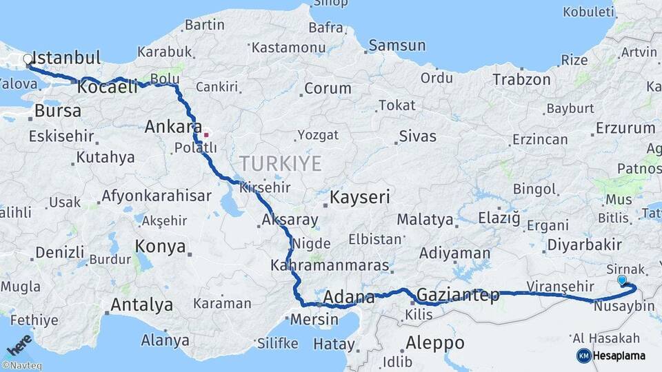 Şırnak İdil İstanbul Arası Kaç Km - Yol Haritası