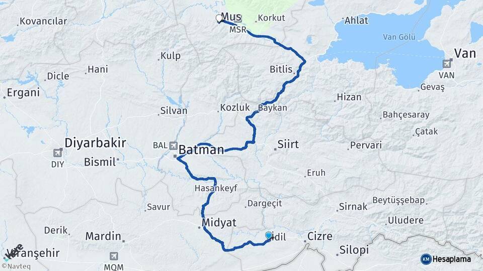 Şırnak İdil Muş Arası Kaç Km - Yol Haritası