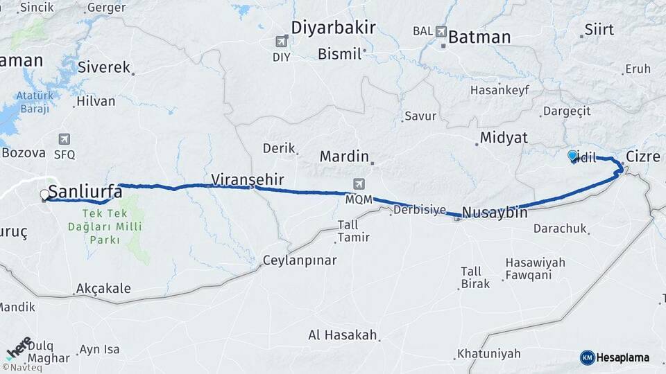 Şırnak İdil Şanlıurfa Arası Kaç Km - Yol Haritası