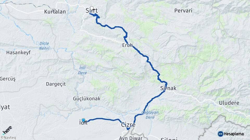 Şırnak İdil Siirt Arası Kaç Km - Yol Haritası