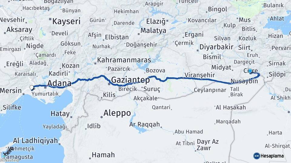 Şırnak İdil Tarsus Mersin Arası Kaç Km - Yol Haritası