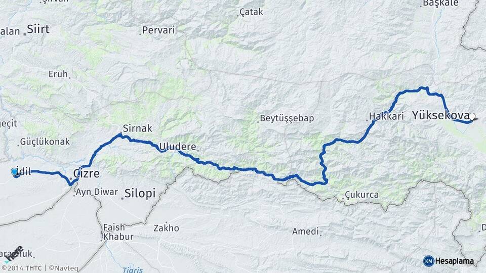 Şırnak İdil Yüksekova Hakkari Arası Kaç Km - Yol Haritası