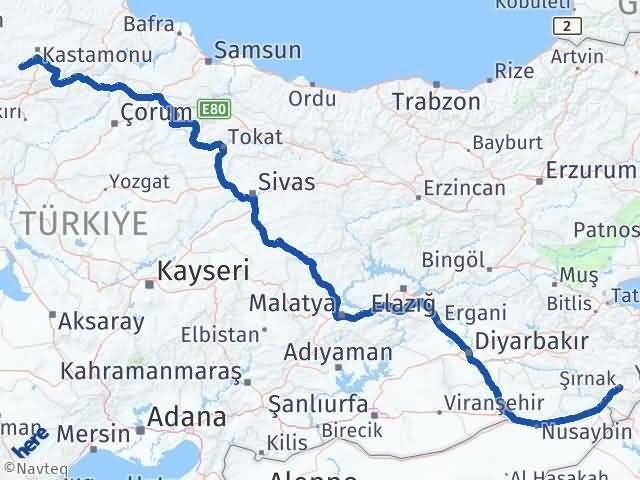 Şırnak İhsangazi Kastamonu Arası Kaç Km - Yol Haritası