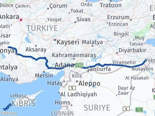 Şırnak Ilgın Konya Arası Kaç Km - Yol Haritası