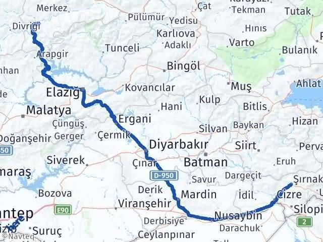 Şırnak İliç Erzincan Arası Kaç Km - Yol Haritası