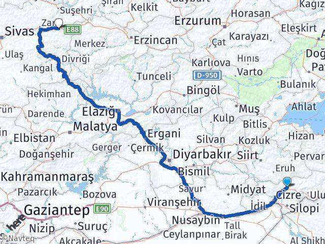 Şırnak İmranlı Sivas Arası Kaç Km - Yol Haritası