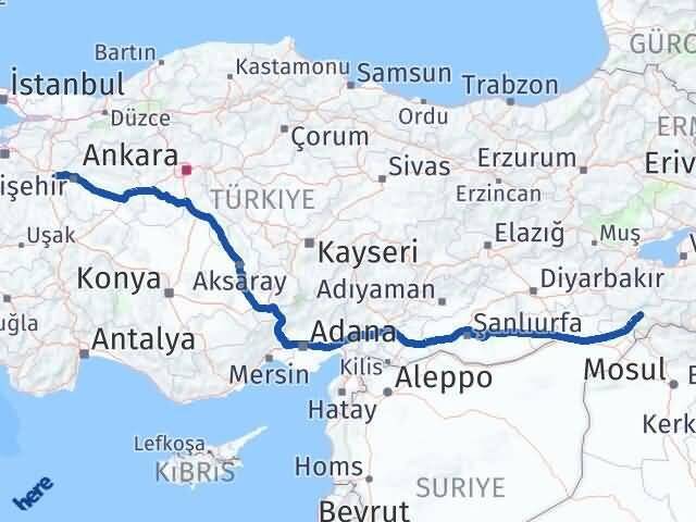 Şırnak İnönü Eskişehir Arası Kaç Km - Yol Haritası
