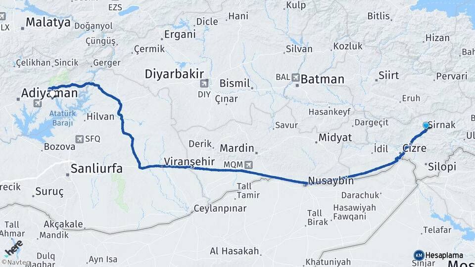 Şırnak Kahta Adıyaman Arası Kaç Km - Yol Haritası