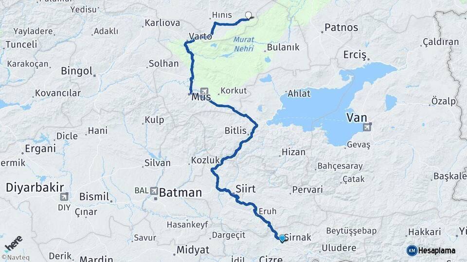 Şırnak Karaçoban Erzurum Arası Kaç Km - Yol Haritası