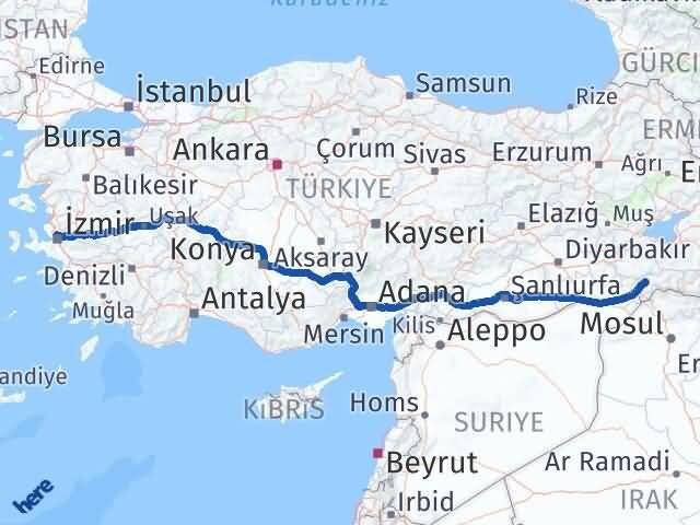 Şırnak Karşıyaka İzmir Arası Kaç Km - Yol Haritası