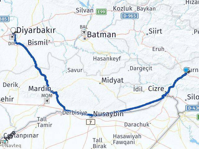 Şırnak Kayapınar Diyarbakır Arası Kaç Km - Yol Haritası