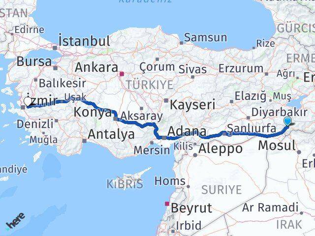 Şırnak Kemalpaşa İzmir Arası Kaç Km - Yol Haritası