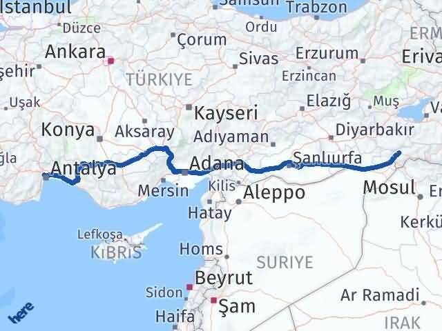 Şırnak Kepez Antalya Arası Kaç Km - Yol Haritası