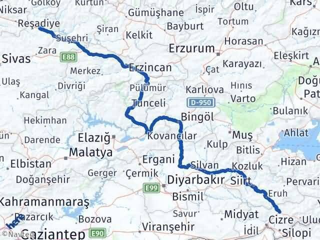 Şırnak Koyulhisar Sivas Arası Kaç Km - Yol Haritası