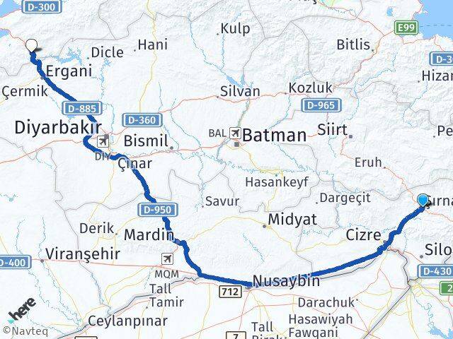 Şırnak Maden Elazığ Arası Kaç Km - Yol Haritası
