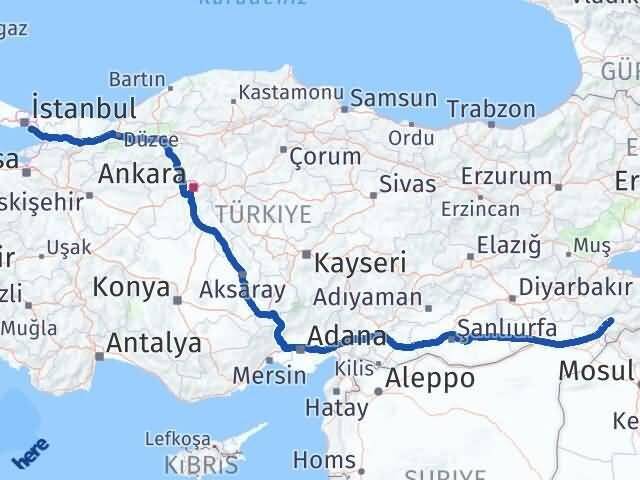 Şırnak Maltepe İstanbul Arası Kaç Km - Yol Haritası