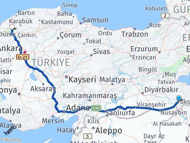 Şırnak Mengen Bolu Arası Kaç Km - Yol Haritası