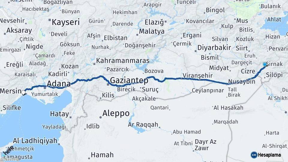 Şırnak Mersin Arası Kaç Km - Yol Haritası