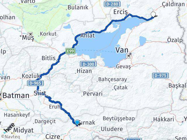 Şırnak Muradiye Van Arası Kaç Km - Yol Haritası