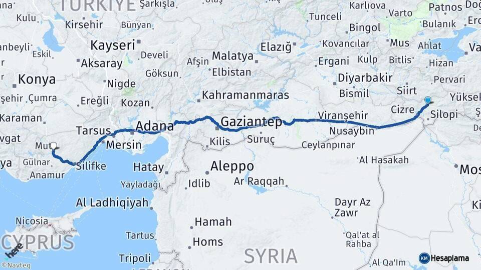 Şırnak Mut Mersin Arası Kaç Km - Yol Haritası