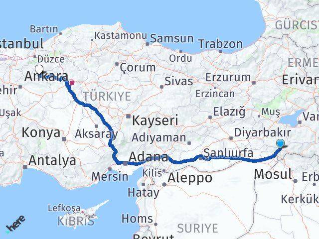 Şırnak Nallıhan Ankara Arası Kaç Km - Yol Haritası