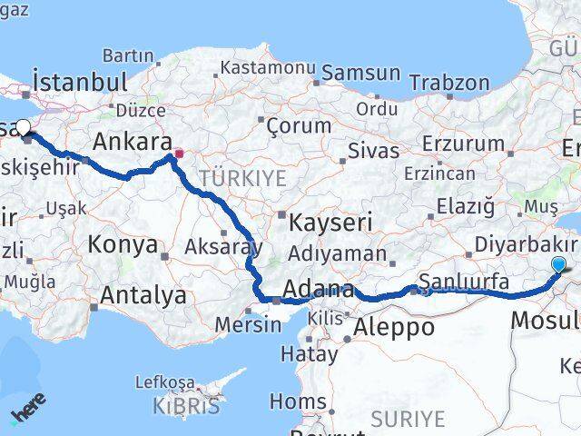Şırnak Nilüfer Bursa Arası Kaç Km - Yol Haritası